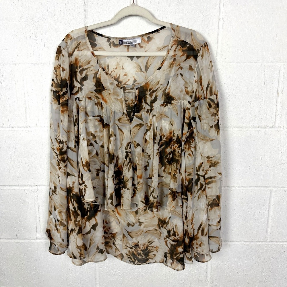Jennifer Lopez Floral Top Plus Size 3X Tiered Flare Sleeves Forest Fairy Career